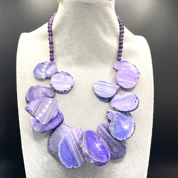 Studio Barse Jewelry - Barse Amethyst Purple Agate Slice Statement Necklace NIB